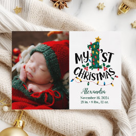 Photo Christmas Tree Lights First Christmas Feiertagskarte