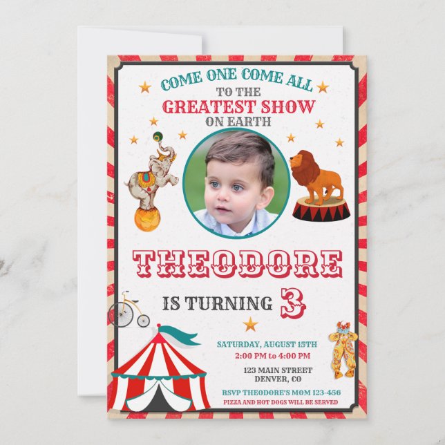 Photo Circus Birthday Invitation - Vintage Big Top Einladung (Vorderseite)