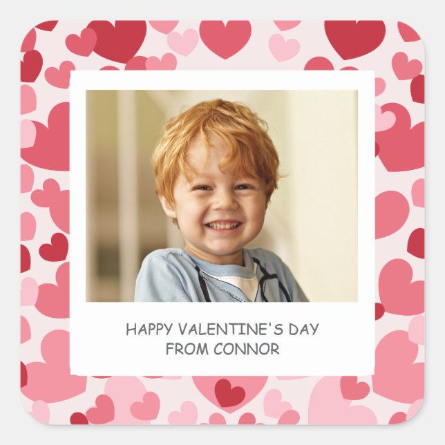 Photo Classroom Valentine Personalized Quadratischer Aufkleber (Vorderseite)