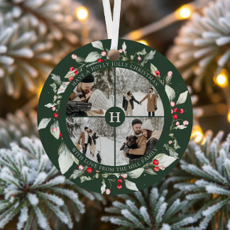 Photo Collage Berry Jolly Christmas Green Ornament Aus Metall