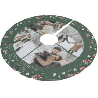 Photo Collage Berry Pattern Green Polyester Weihnachtsbaumdecke