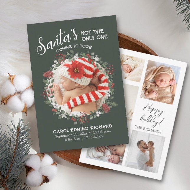 Photo Collage Birth Stats Holiday Baby Shower  Dankeskarte (Von Creator hochgeladen)