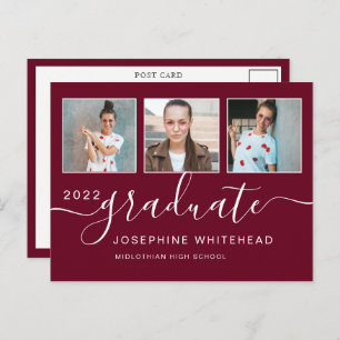 Photo Collage Graduation Minimal Burgundy Postkarte