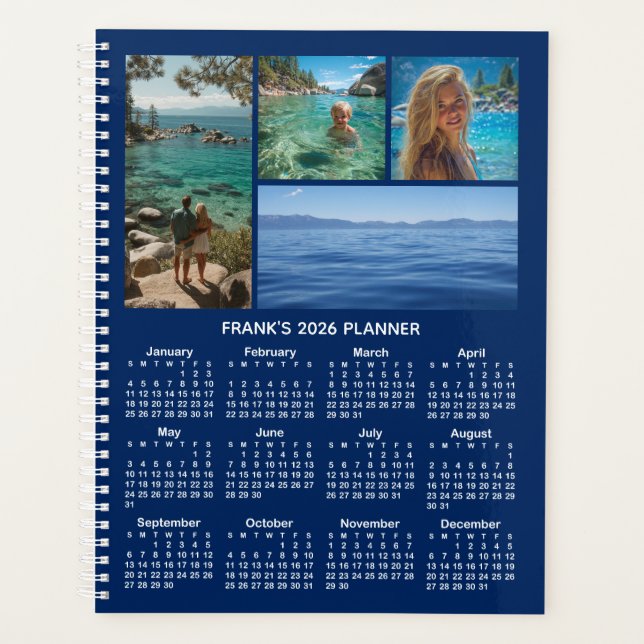 Photo Collage Navy and White 2026 Calendar Planer (Vorderseite)