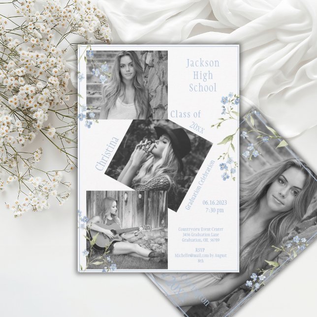 Photo Collage Personalized Blue 4 Photo Graduation Ankündigung (Von Creator hochgeladen)