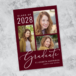 Photo Collage Script Burgundy Graduation Ankündigung