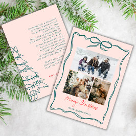 Photo Collage Wavy Doodle Frame Bow Christmas Feiertagskarte