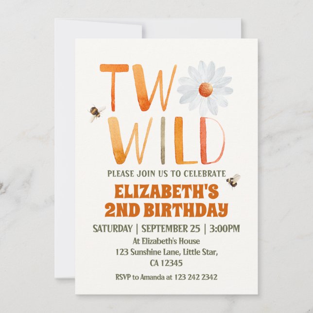 Photo Daisy Two Wild 2ND Birthday Girl  Einladung (Vorderseite)