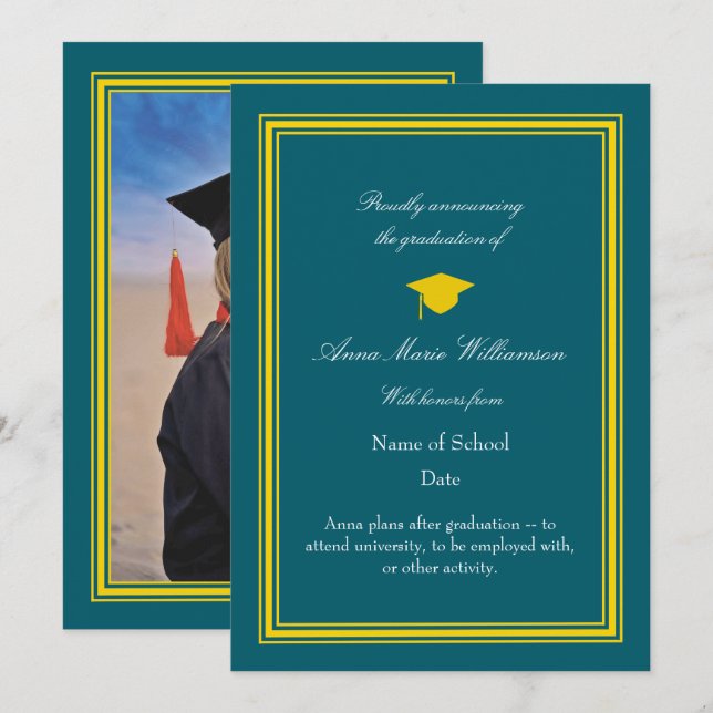 Photo - Dark Cyan Proudly Announcing Graduation Karte (Vorne/Hinten)
