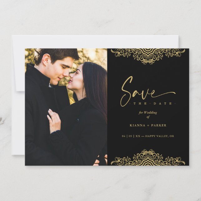 Photo Elegant Fake Golden Filigree Wedding (Vorderseite)