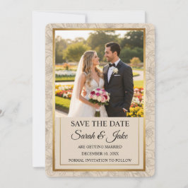 Photo Elegant Minimalist Gold Frame & Floral Save The Date