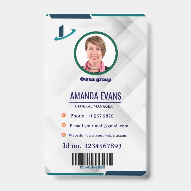 Photo Employee Logo or QR CODE white Badge Ausweis (Vorderseite)