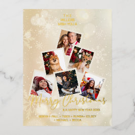 Photo Family Gold Christmas Tree & Happy New Year Folien Feiertagspostkarte