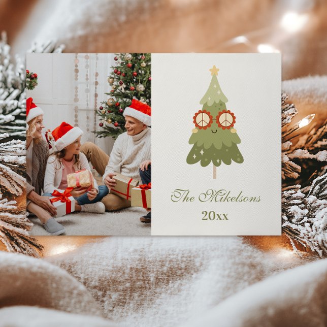 Photo FGroovy Retro Bow Christmas Feiertagskarte (Von Creator hochgeladen)