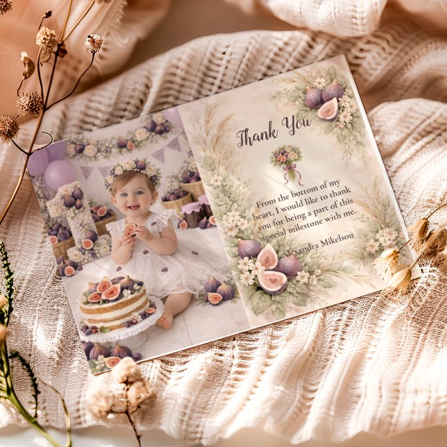 Photo Fig Garden Floral 1st Birthday Dankeskarte (Von Creator hochgeladen)