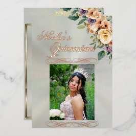 Photo & Floral on Pastel Green Quinceanera Folieneinladung