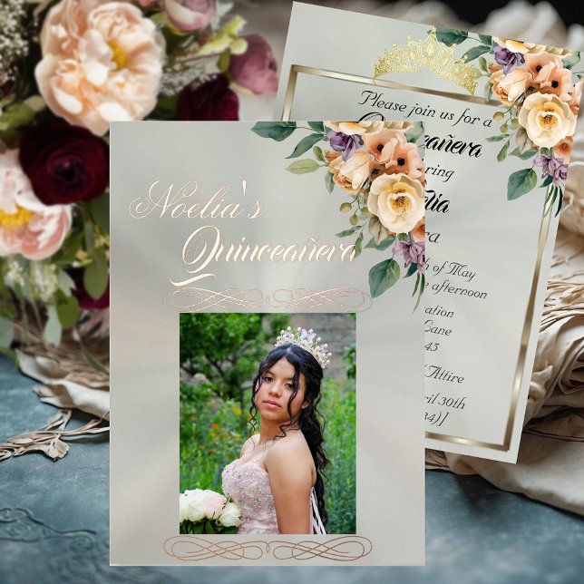  Photo & Floral on Pastel Green Quinceanera  Folieneinladung (Von Creator hochgeladen)
