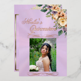  Photo & Floral on Pastel Lavender Quinceanera  Folieneinladung