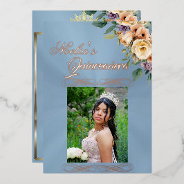 Photo & Floral - Pastel Blue Quinceanera Folieneinladung