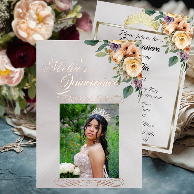 Photo & Floral - White Pearl Quinceanera Folieneinladung (Von Creator hochgeladen)