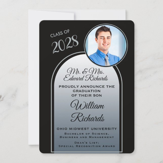 Photo From Parents Black Graduation Announcement Einladung (Vorderseite)