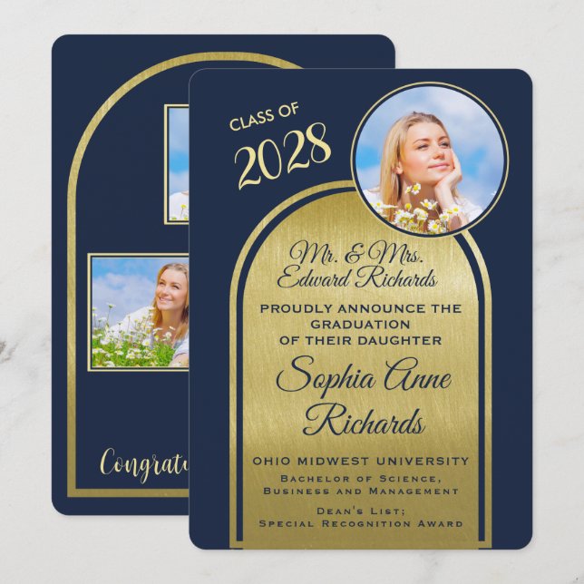 Photo From Parents Navy Graduation Announcement Einladung (Vorne/Hinten)