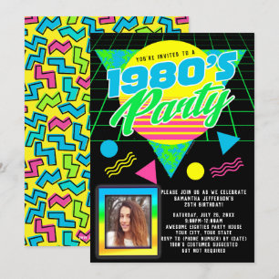 Photo Geometric 1980s Retro 80s Birthday Party Einladung