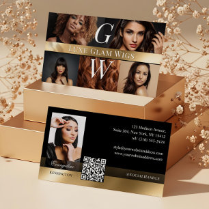 Photo Glam Professional Wig Monogram Schwarz Gold Visitenkarte