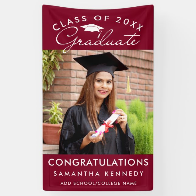 Photo Graduation 2026 Congrats Grad Burgundy Banner (Vertikal)