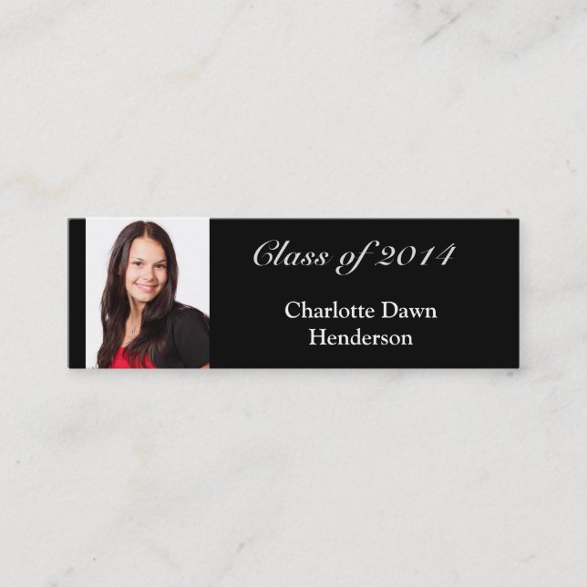 Photo graduation announcement tag name card black (Vorderseite)