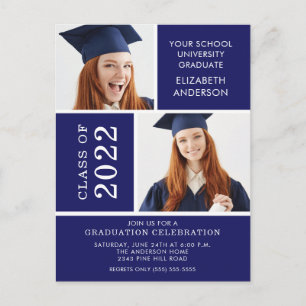 Photo Graduation Invitation ~Classy Blue & White Postkarte