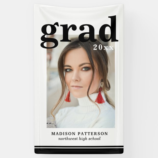 Photo Graduation Party Elegant Modern Script Banner (Vertikal)