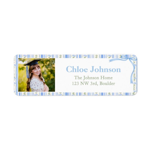 Photo Graduation Return Address Labels Blue Bow (Vorne)