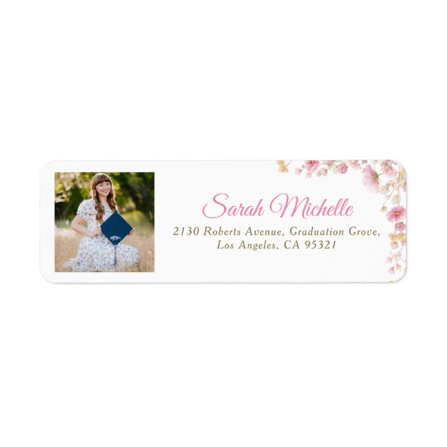 Photo Graduation Return Address Labels Floral (Vorne)