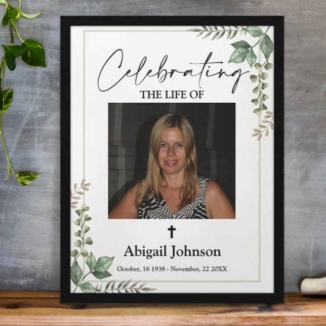 Photo Greenery Celebrating the life Funeral Poster (Von Creator hochgeladen)