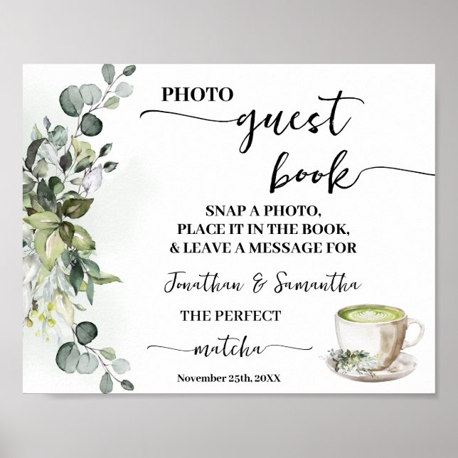 Photo Guest Book Wedding Bridal Greenery Matcha Poster (Vorne)