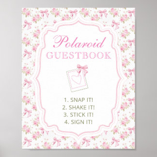 Photo Guestbook Pink Bow Baby Shower Sign Poster