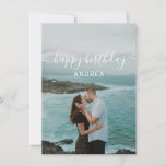 Photo Happy Birthday Card for her/girlfriend/wife Feiertagskarte<br><div class="desc">Modern Happy Birthday greeting card for girlfriend or wife features a handwritten calligraphy font. Add your own photo on the front and romantic message in the backside of the card..</div>