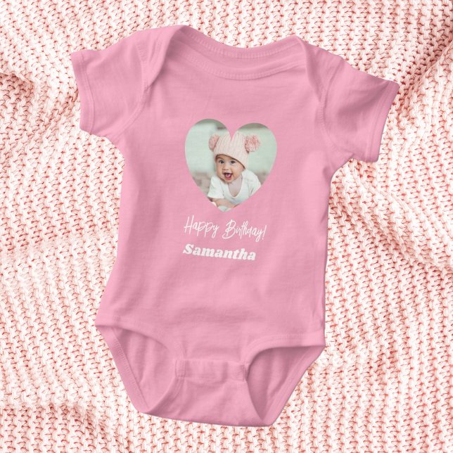 Photo heart name birthday baby girl pink strampler (Von Creator hochgeladen)