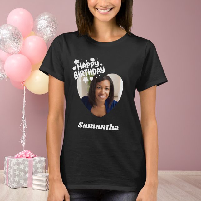Photo heart name birthday black T-Shirt (Von Creator hochgeladen)