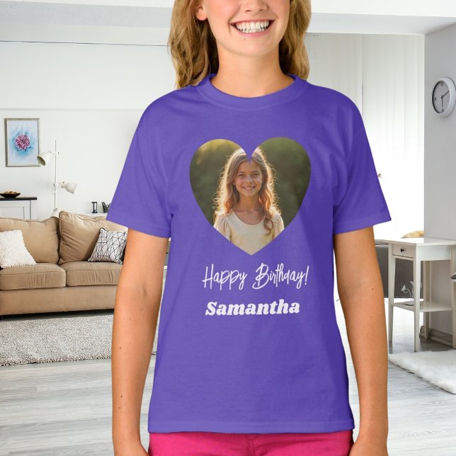 Photo heart name birthday girl purple T-Shirt (Von Creator hochgeladen)