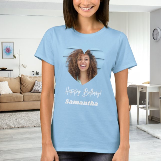 Photo heart name birthday woman blue T-Shirt (Von Creator hochgeladen)