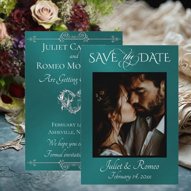 Photo & Heart Save the Date on Teal (Von Creator hochgeladen)