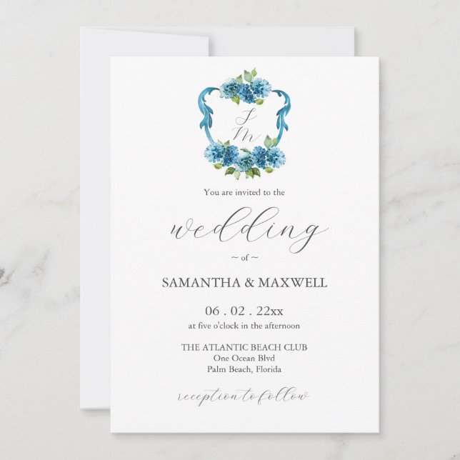 Photo Hydrangea Wedding Monogram Invitations Einladung (Vorderseite)