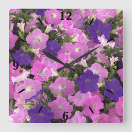 Photo Image Of Morning Glory Pink & Purple Flowers Quadratische Wanduhr