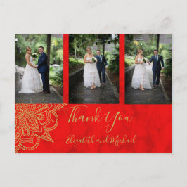 Photo Indian Style Red Gold Wedding Thank You Postkarte