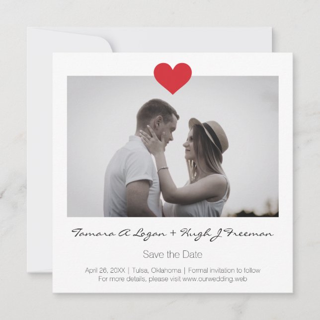 Photo Instant with Heart Engaged Couple Wedding Save The Date (Vorderseite)