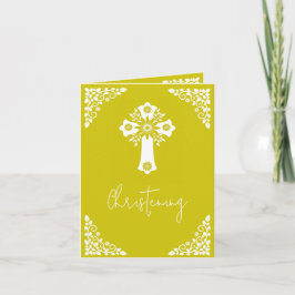Photo Invitation For Christening Cross Yellow Feiertagskarte