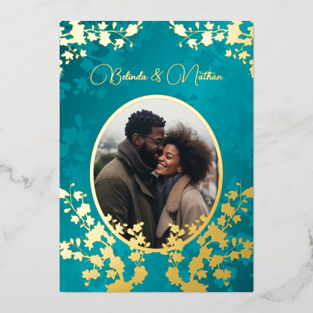 Photo  Jewel Tone Floral Wedding  Folieneinladung (Vorderseite)