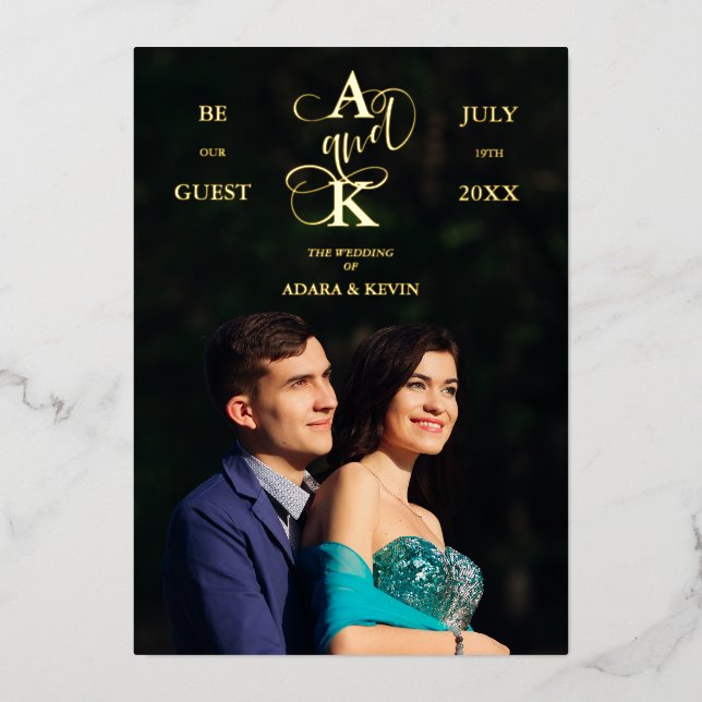 Photo Luxury Real Golden Fancy Calligraphy Folieneinladung (Vorderseite)